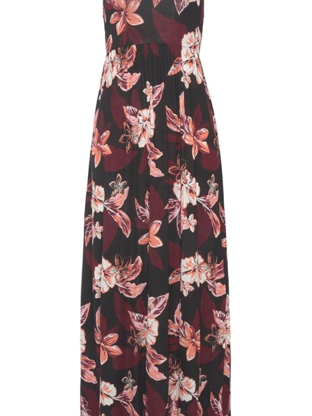 Black Maxi Dress with Pink Floral Print - Sleeveless Summer Sundress Size XS - Picture 3 of 7